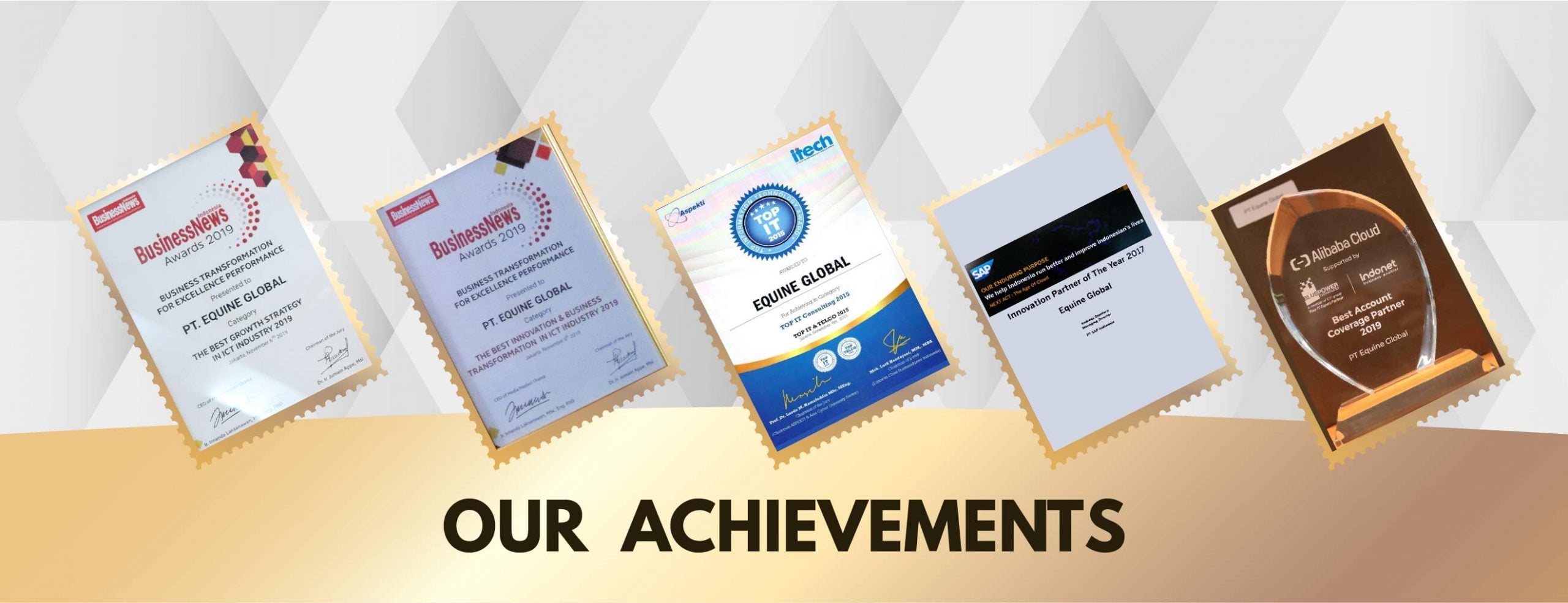 Achievements Achievements - Equine Global - S/4HANA - SAP Indonesia - SAP ERP - IT Consulting - ISO 27001